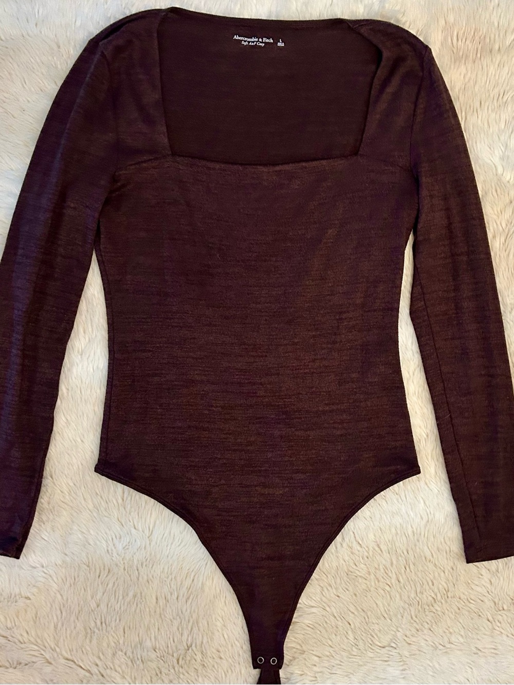 Abercrombie & Fitch Long-Sleeve Square Neck Soft & Cozy Bodysuit in Deep Brown